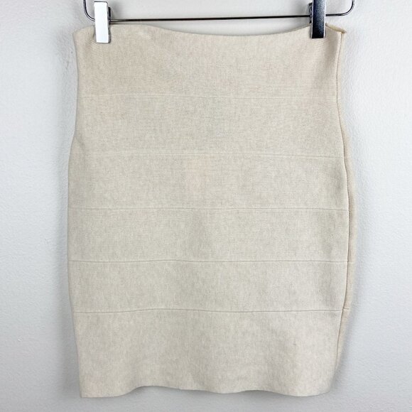 Cream Ribbed Mini Skirt Y2K Vintage Large - Picture 2 of 5